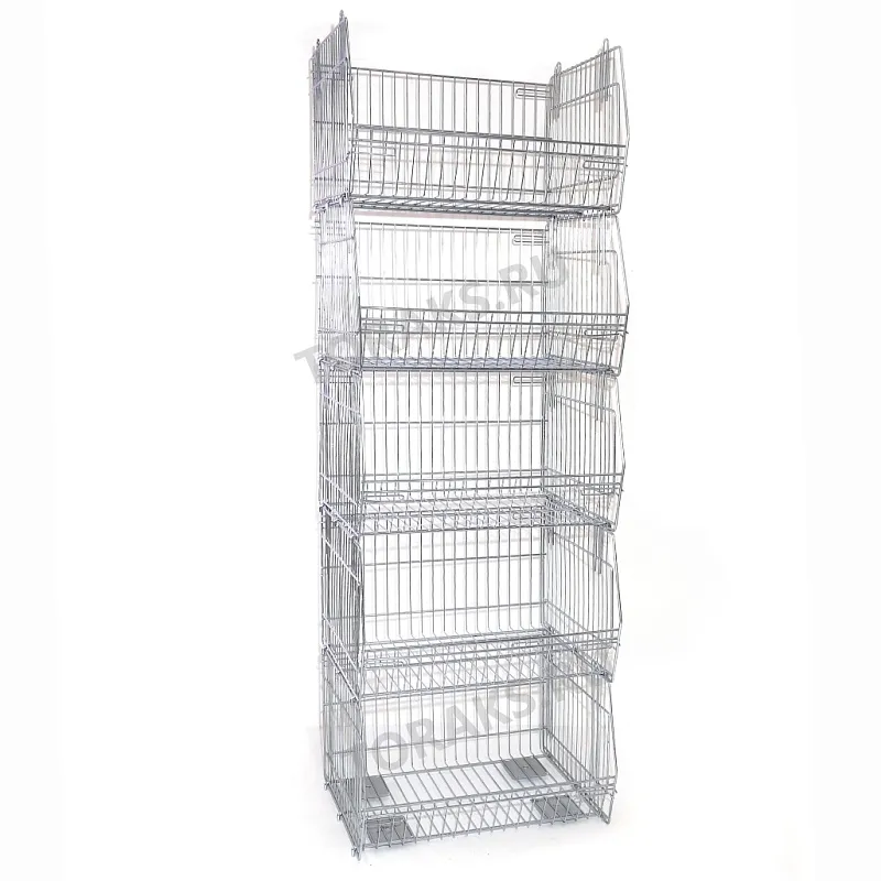 Сетчатый многоярусный стеллаж 5 корзин L 960 на колесах PT-5MB-960-ZN