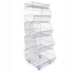 Сетчатый многоярусный стеллаж - горка L 1000 на колесах PT-G-1000-ZN