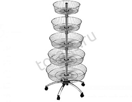 Стойка для распродаж хромированная - 5 круглых корзин